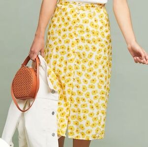 FAITHFULL THE BRAND  MARIGOLD PRINT WHITE, BROWN MIDI SKIRT, SIZE M,L NWOT